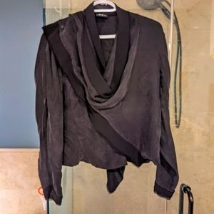 Zip-up black silk blouse